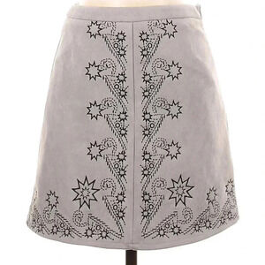 Seek The Label Gray Faux Suede Embroidered A-Line Mini Skirt Size S XS